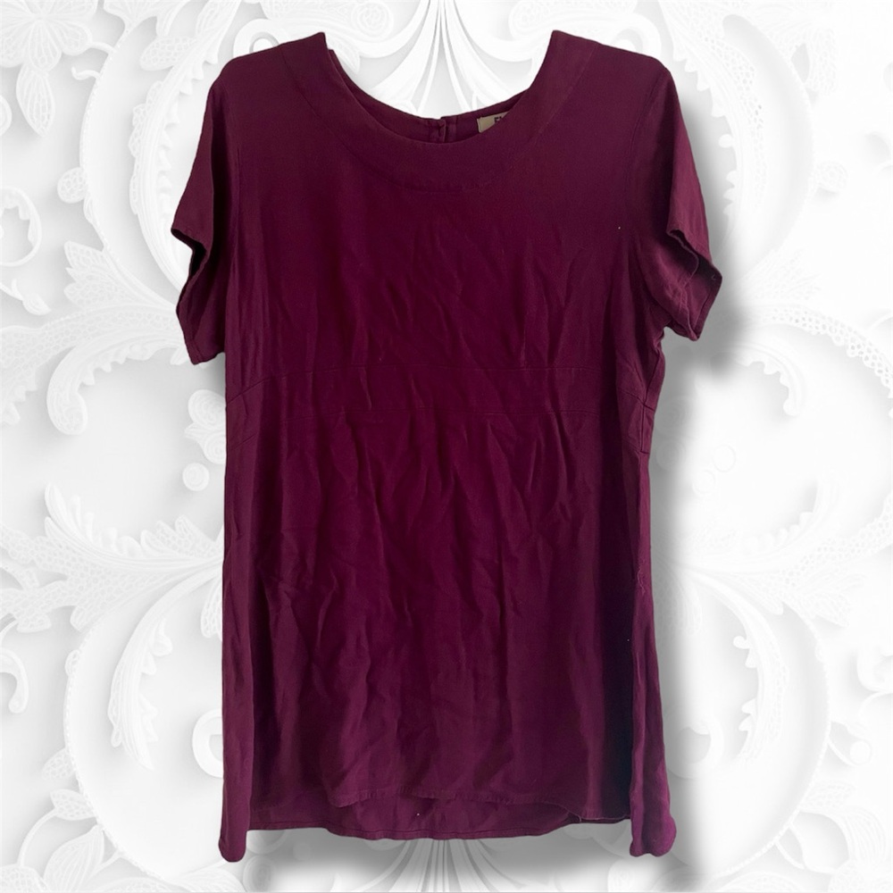 FLAX Rayon Knit Simple Dress Size large Dark Burgundy Versatile Lightweight